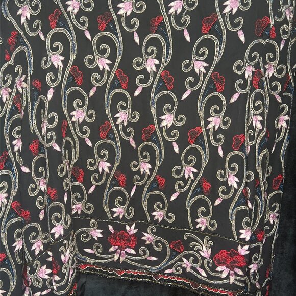 Papell Boutique Evening Black Beaded Silk Jacket Women’s Medium - Picture 3 of 4